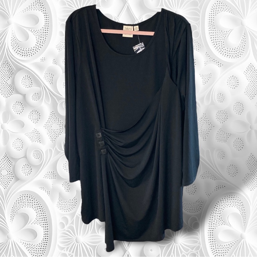NWOT TRUTH + Style Black Button Side Tie Blouse